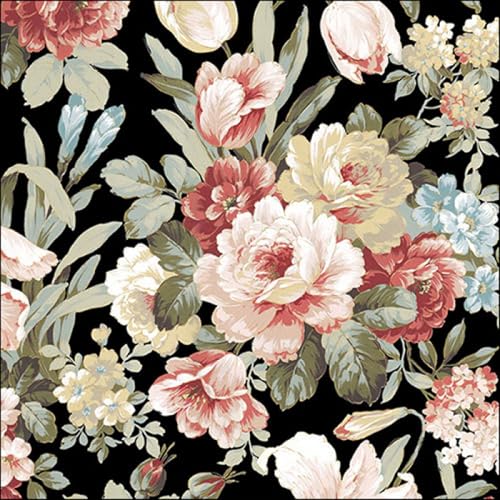 Ambiente Serviette Motiv : Kate Black - Blumen schwarz - 20 Servietten pro Packung, 33x33 cm von Ambiente