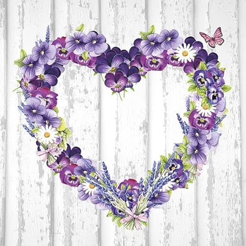Ambiente Serviette Motiv : Purple Heart - Herz aus Blumen - 20 Servietten pro Packung, 33x33 cm von Ambiente