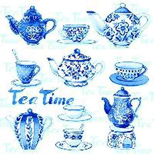 Ambiente Serviette Tea Moments Blue - Tee-Momente blau mit Aufschrift Teatime 20 Servietten pro Packung von Ambiente