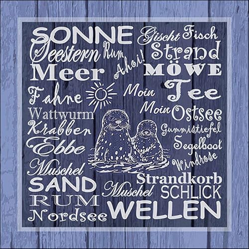 Ambiente Servietten Motiv: Beach Terms, 33x33cm, Meer, Ebbe, Nordsee, Wellen, Strandkorb 20 Stück Packung von Ambiente