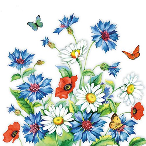 Ambiente Servietten Papierservietten 3-lagig Cornflower Kornblumen Blau Rot Weiss 33 x 33 cm von Ambiente