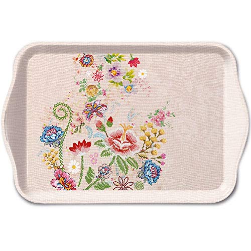 Tablett Melamin 13 x 21 cm, Stickerei Blumen Rose - Embroidery Flowers Rose, Serviertablett, Kaffee, Tee Serivce von Ambiente