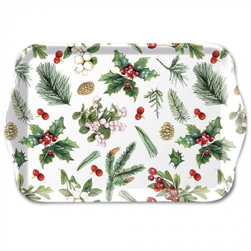 Ambiente Tablett Serviertablett Dekotablett Tray 13x21 cm Melamin Ilex Zweige und Beeren klassisches Weihnachtsmotiv für Advent Nikolaus und Weihnachten von Ambiente