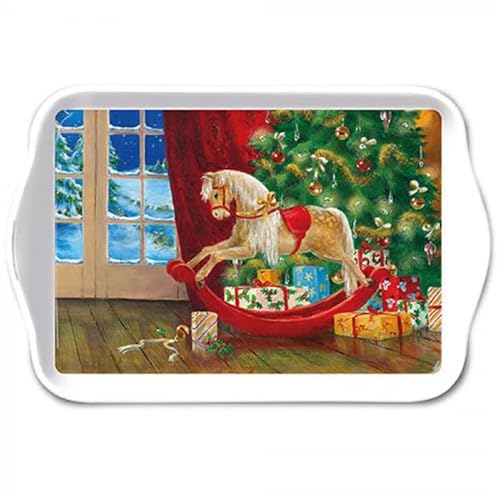 Ambiente Tablett Serviertablett Dekotablett Tray 13x21 cm Melamin Weihnachtsstimmung Schaukelpferd Nostalgie Weihnachtsmotiv für Nikolaus und Weihnachten von Ambiente