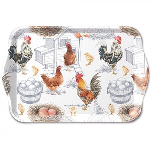 Ambiente Tablett Serviertablett Tray 13x21 cm Chicken Farm Hühner Hühnerfarm Landhaus Dekotablett von Ambiente