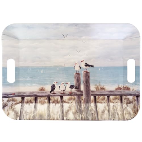 Ambiente Tablett Serviertablett Tray 47 x 33 cm Seagulls on The Dock Möven Strand Maritim Melamin Dekotablett Tablett mit Griffausschnitten von Ambiente