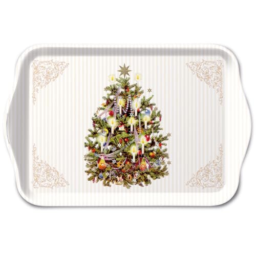 Ambiente Tablett Tray 13x21 cm Advent Weihnachten Tannenbaum Elegantes Dekotablett Dekoration X-Mas Tree Cream Creme Gold von Ambiente