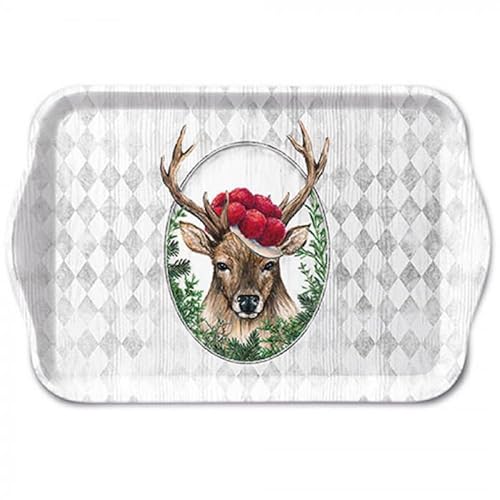 Ambiente Tablett Tray Serviertablett 13x21 cm Dekotablett Landhaus Cottage Stil Deer in Frame Hirsch Schwarzwald von Ambiente