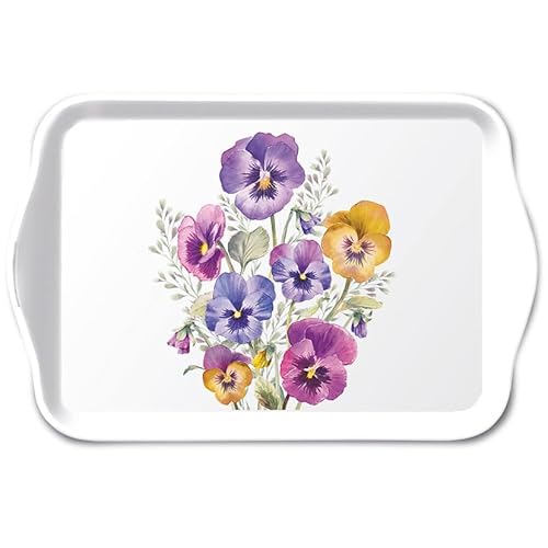 Ambiente Tablett Tray Serviertablett 13x21 cm Dekotablett Stiefmütterchen Pansies Blumenmotiv Melamintablett Garten Frühling Sommer von Ambiente