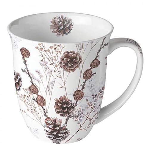 Ambiente Tasse 0,4 l Henkeltasse Becher Kaffeetasse Teetasse Wintermotiv Zapfen pine cones von Ambiente