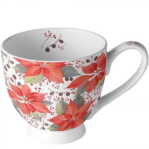 Ambiente Tasse Mug 0,45 l Fine Bone China Jumbotasse Poinsettia und Beeren Mug Kaffeetasse Teetasse Weihnachten Advent Winter von Ambiente