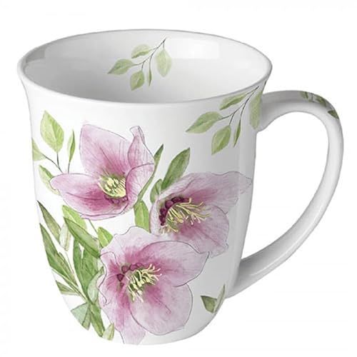 Ambiente Tasse Teetasse Kaffeetasse Becher Mug 0,4l Helleborus Christrose Fine Bone China Porzellan von Ambiente