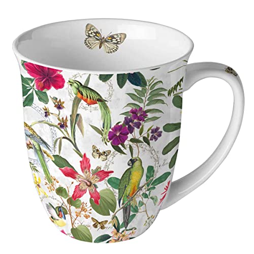 Ambiente Tasse Teetasse Kaffeetasse Becher Mug 0,4l Tropical jungle Tropische Blumen Tiere Fine Bone China Porzellan von Ambiente