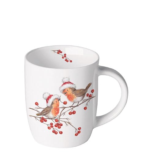 Ambiente Teetasse Kaffeetasse Becher 200ml Vögel Zweige in Winterlandschaft Fine Bone China Porzellan serie christmas robins von Ambiente