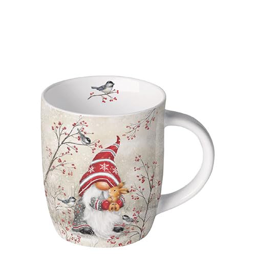 Ambiente Teetasse Kaffeetasse Becher Mug 0,2 l Wichtel Zwerg in Winterlandschaft Fine Bone China Porzellan serie dwarf hug von Ambiente