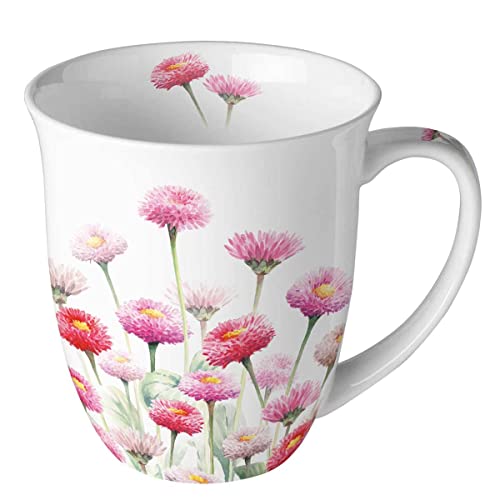 Ambiente Teetasse Kaffeetasse Becher Mug 0,4 l Bellis Gänseblümchen Blumen Garten Henkelbecher Fine Bone China Porzellan Frühling Sommer von Ambiente