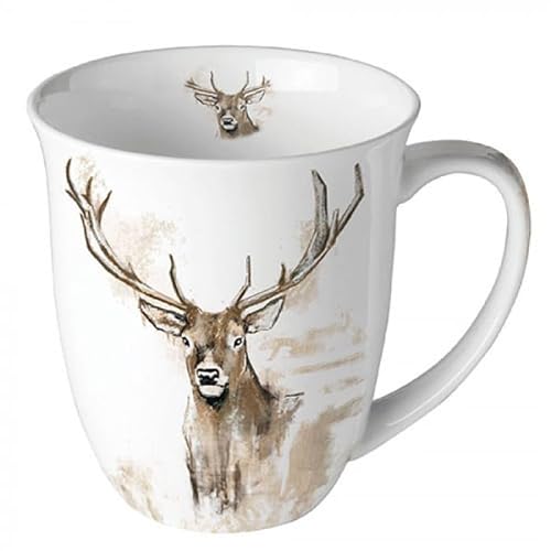 Ambiente Teetasse Kaffeetasse Becher Mug 0,4l Hirsch Antlers Landhaus Jagd Wild Fine Bone China Porzellan von Ambiente
