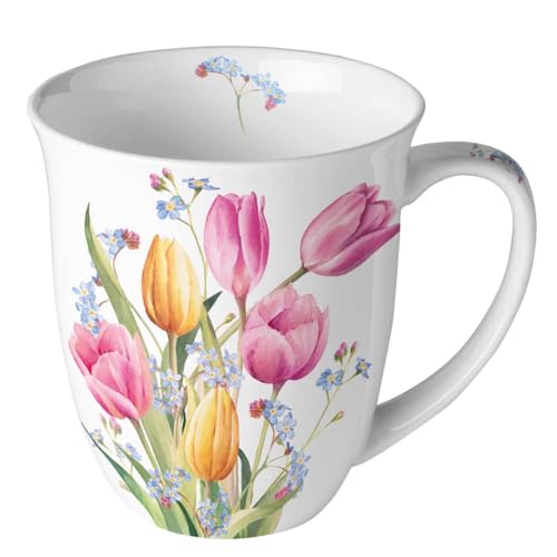 Ambiente Teetasse Kaffeetasse Becher Mug 0,4l Tulpen Fine Bone China Porzellan Blumen Henkelbecher tulips bouquet von Ambiente