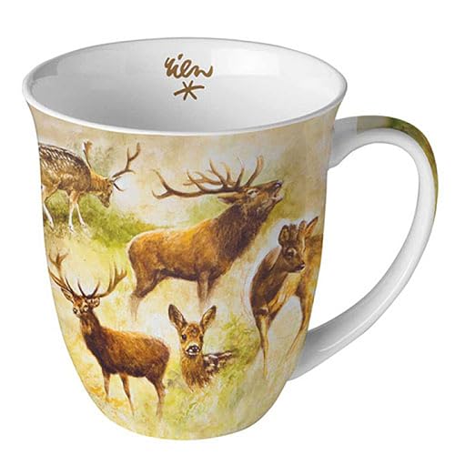 Ambiente Teetasse Kaffeetasse Becher Mug 0,4l Wildtiere Rehe im Herbst Fine Bone China Porzellan von Ambiente