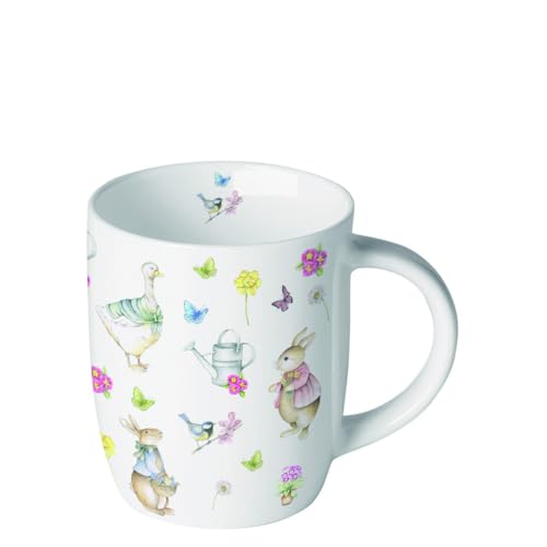 Ambiente Teetasse Kaffeetasse Kindertasse Becher Mug 200 ml Ostern Garten Hasen Blumen in Pastell Farben Fine Bone China Porzellan Serie easter garden von Ambiente