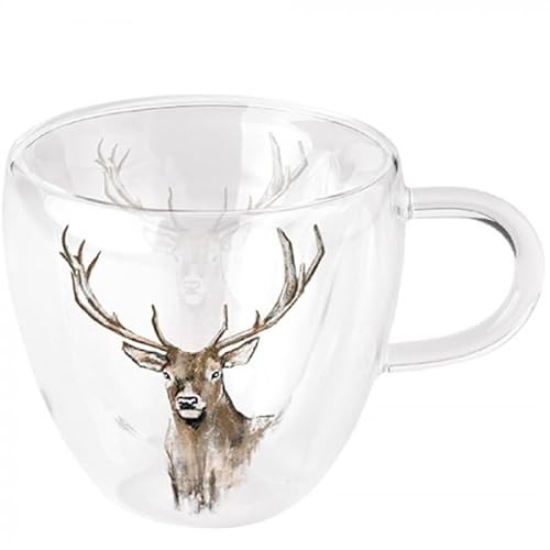 Ambiente Teetasse Tasse Mug für Heissgetränke Glas doppelwandig 0,2L Serie antlers Hirsch Jagd Landhaus von Ambiente