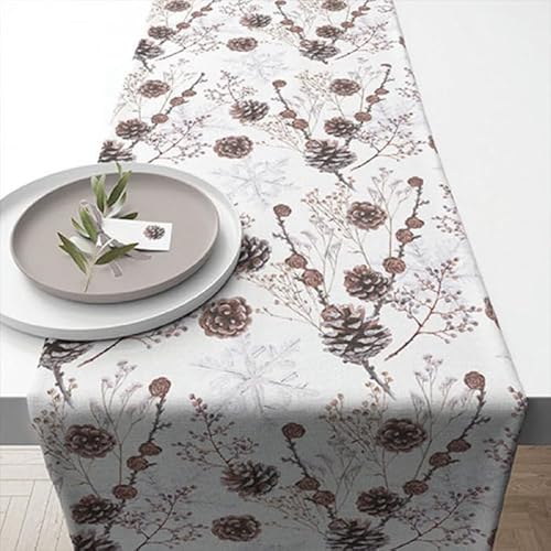 Ambiente Tischläufer Läufer Table Runner 40x150 cm Zapfen Zweige Winter weiß 100% Baumwolle Pine Cone von Ambiente