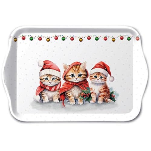 Ambiente kleines Melamin Tablett Dekotablett Serviertablett 13x21 cm Katzenkinder Weihnachtsmotiv Advent Serie Funny Cute Kittens von Ambiente