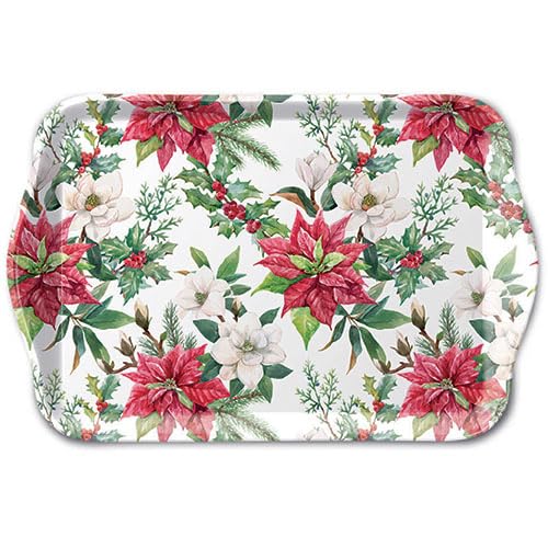 Ambiente kleines Tablett Serviertablett Dekotablett 13x21 cm Melamin Winterblumen Christstern Poinsettie Zweige Winter Weihnachten Serie Christmas Florals von Ambiente