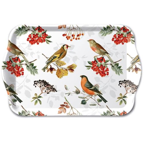 Ambiente kleines Tablett Tray 13x21 cm Melamin Vögel Beeren und Zweige Dekotablett Dekoration von Ambiente