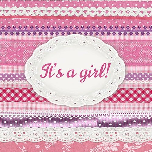 Servietten Ambiente It`s a girl, Serviette rosa für Taufe , 33x33cm, 3lagig 20 Stück Packung von Ambiente