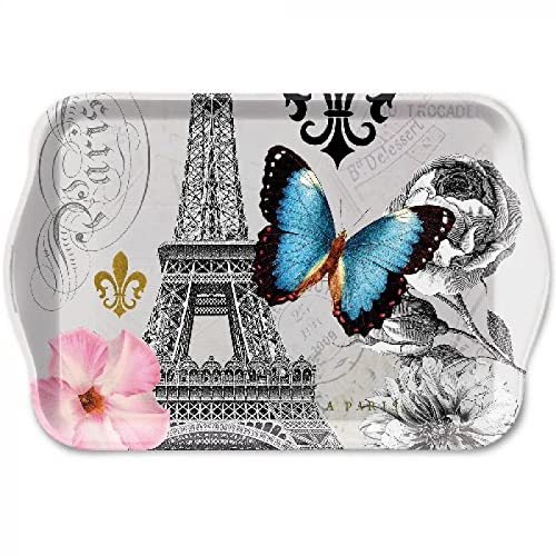 Tablett Melamin ca. 13 x 21 cm Ici Paris, Schmetterling, Eifelturm, Rosen, Kaffeservice, Teeservice von Ambiente