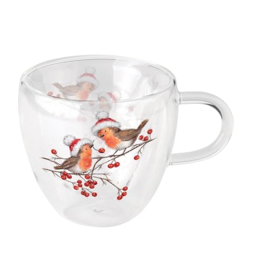 Teebecher aus doppelwandigem Glas mit Rotkehlchen von Ambiente