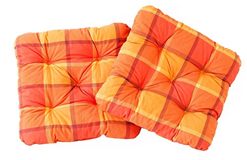 Ambientehome 2er Set Sitzkissen Sessel Evje, kariert orange, ca 50 x 50 x 8 cm, Polsterauflage von AMBIENTE HOME