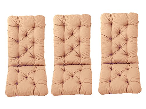 Ambientehome 3er Set Hochlehner Auflage Kissen Hanko Maxi, beige, ca 120 x 50 x 8 cm, Rückenteil ca 70 cm, Polsterauflage von Ambientehome