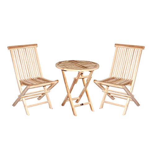 Ambientehome 3tlg Balkonset Teakholz Klappstuhl Klapptisch Ø 60 cm rund Bistroset Teakholz 3-teilig von Ambientehome