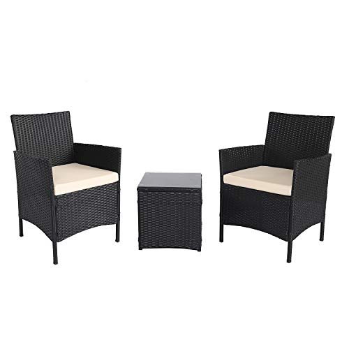 Ambientehome 3tlg. Polyrattan Set Schwarz Möbelset von Ambientehome