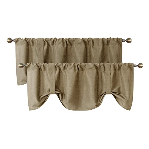 Home Queen Spannvorhang Volant Fensteraufsatz für Wohnzimmer, verstellbare Ballonstange Tasche Drape Valence, 2er-Set, 137 x 45 cm, Taupe von Home Queen