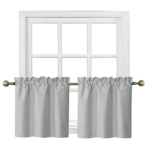 Home Queen Verdunkelungsvorhänge für kleine Fenster, kurze Raumverdunkelung, Kellervorhänge, Café-Vorhänge, 2 Paneele, je 76,2 x 61 cm, solide Grau von Home Queen