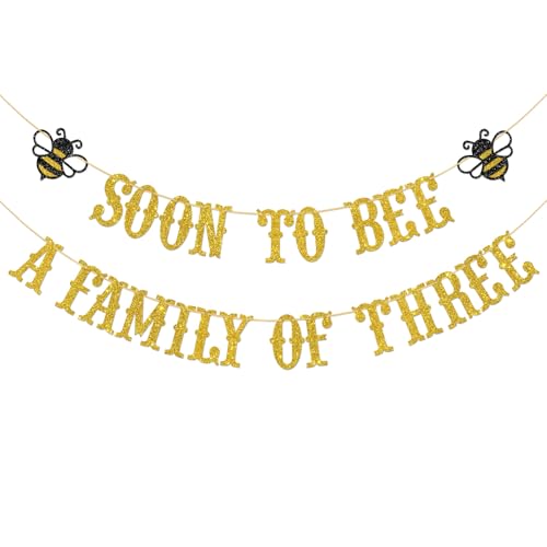 Banner für Babyparty mit Aufschrift "Soon To Bee a Family of Three" (Banner mit Hummelmotiv) für Babyparty/werdende Mütter/werdende Papa, Partyzubehör, Dekoration von Ambishi