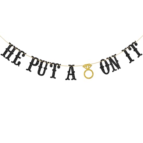Banner mit Aufschrift "He Put A Ring On It", schwarzes Glitzer, Verlobungsfeier, Dekoration für Hochzeit, Verlobung, Brautparty, Junggesellinnenabschied von Ambishi