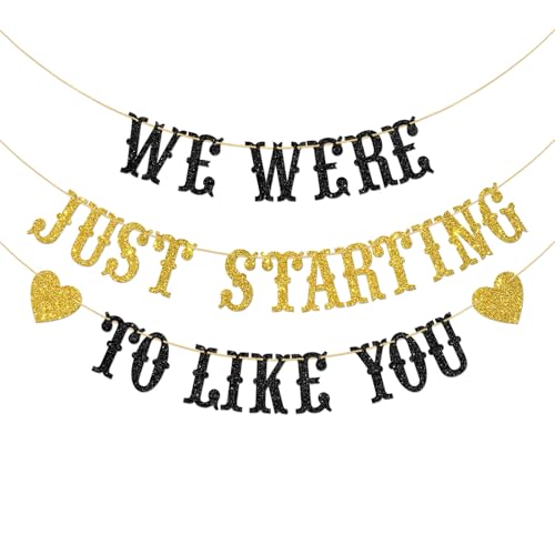 Banner mit Aufschrift "We Were Just Starting to Like You", Party-Dekoration, Abschiedsdekoration, Glücksbringer, Umzug, Abschlussfeier, Partyzubehör (Schwarz und Gold) von Ambishi