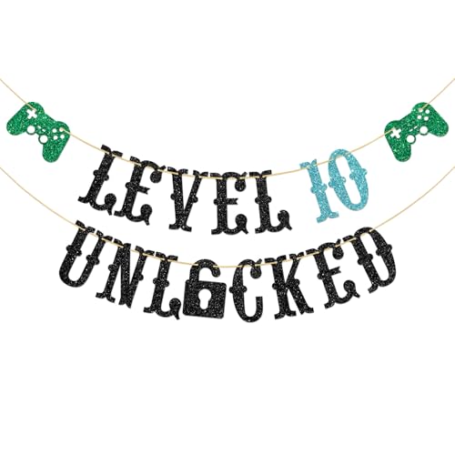 Freigeschaltetes Banner "Happy 10th Birthday", Party-Dekorationen für Videospiel-Controller, Kinder, Jungen, Mädchen, Geburtstag, Event, Feier, Zubehör von Ambishi