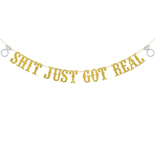 Shit Just Got Real Banner Gold Glitzer, lustiges Hochzeit/Verlobung/Abschlussfeier/Bachelorette/Schwangerschaftsankündigung/Barschild (Gold) von Ambishi