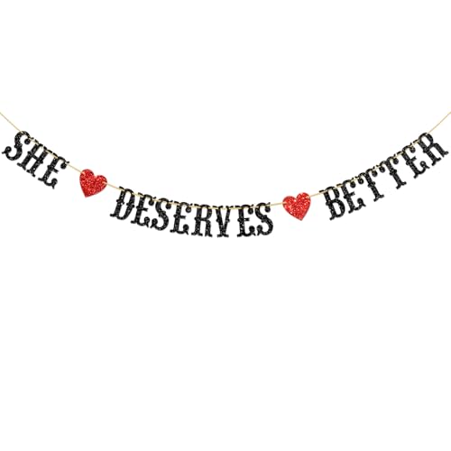 Sie verdient Besseres, schwarzes Glitzerbanner für Junggesellen-/Ruhestand/Abschiedsparty/neue Job-Party-Dekorationen. von Ambishi