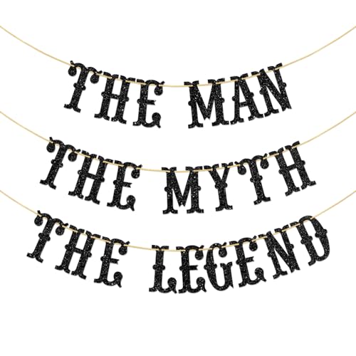 The Man The Myth The Legend Black Glitter Banner, Dad Birthday Theme Happy Father's Day Party Decor, Retirement Party Decoration Supplies von Ambishi