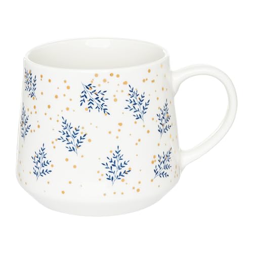 AMBITION Kaffeetasse Porzellan 460 ml Galactic Zweige Winter Motiv Weiß Blau Goldene Verzierungen Modernes Design 1 Stück von AMBITION