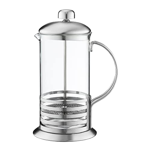 AMBITION Kaffeebereiter 1l French Press aus Glas Edelstahl rostfreier Filter Stahlrahmen mit Griff Streifen von AMBITION