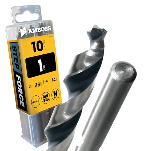 10x Spiralbohrer Step Force Ø1 mm - HSS-G DIN 338 für Stahl, Baustahl, Alu, Buntmetalle AMBOSS WERKZEUGE® Bohrer Bleche, Profile - Sechskant f. Bohrmaschine, Akkubohrer, Standbohrmaschine von Amboss Werkzeuge