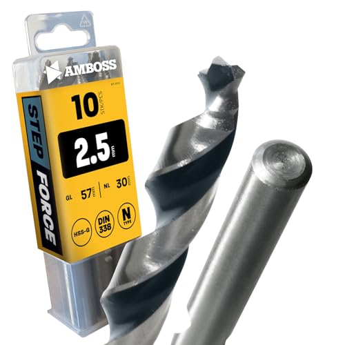 10x Spiralbohrer Step Force Ø2.5 mm - HSS-G DIN 338 für Stahl, Baustahl, Alu, Buntmetalle AMBOSS WERKZEUGE® Bohrer Bleche, Profile - Sechskant f. Bohrmaschine, Akkubohrer, Standbohrmaschine von Amboss Werkzeuge
