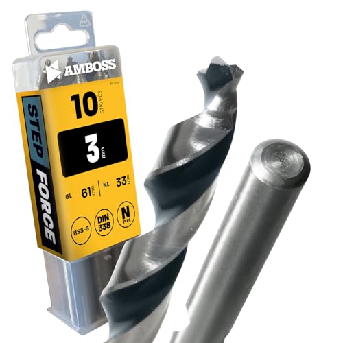 10x Spiralbohrer Step Force Ø3.0 mm - HSS-G DIN 338 für Stahl, Baustahl, Alu, Buntmetalle AMBOSS WERKZEUGE® Bohrer Bleche, Profile - Sechskant f. Bohrmaschine, Akkubohrer, Standbohrmaschine von Amboss Werkzeuge